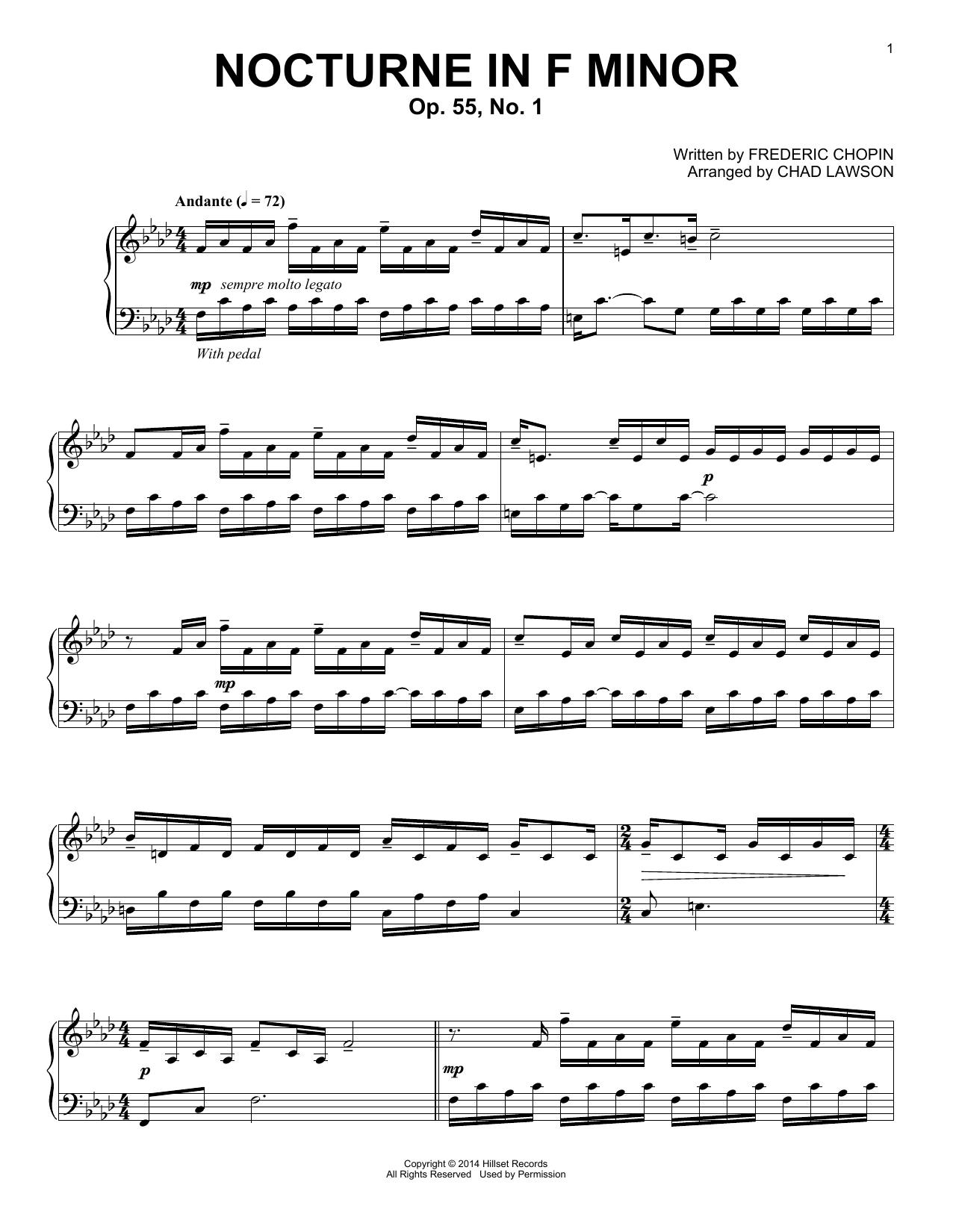 Frederic Chopin Nocturne In F Minor, Op. 55, No. 1 (arr. Chad Lawson) Sheet Music Notes & Chords for Piano Solo - Download or Print PDF