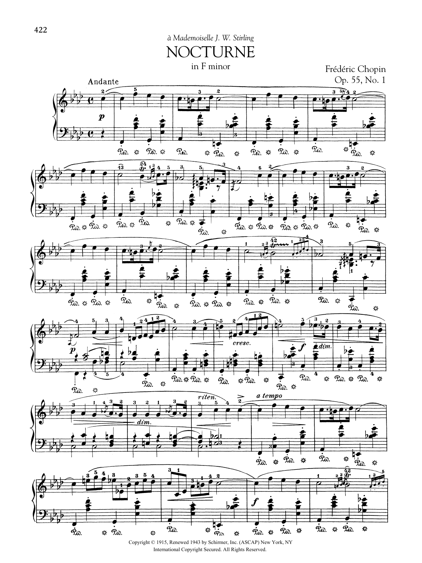 Frédéric Chopin Nocturne in F minor, Op. 55, No. 1 Sheet Music Notes & Chords for Piano Solo - Download or Print PDF