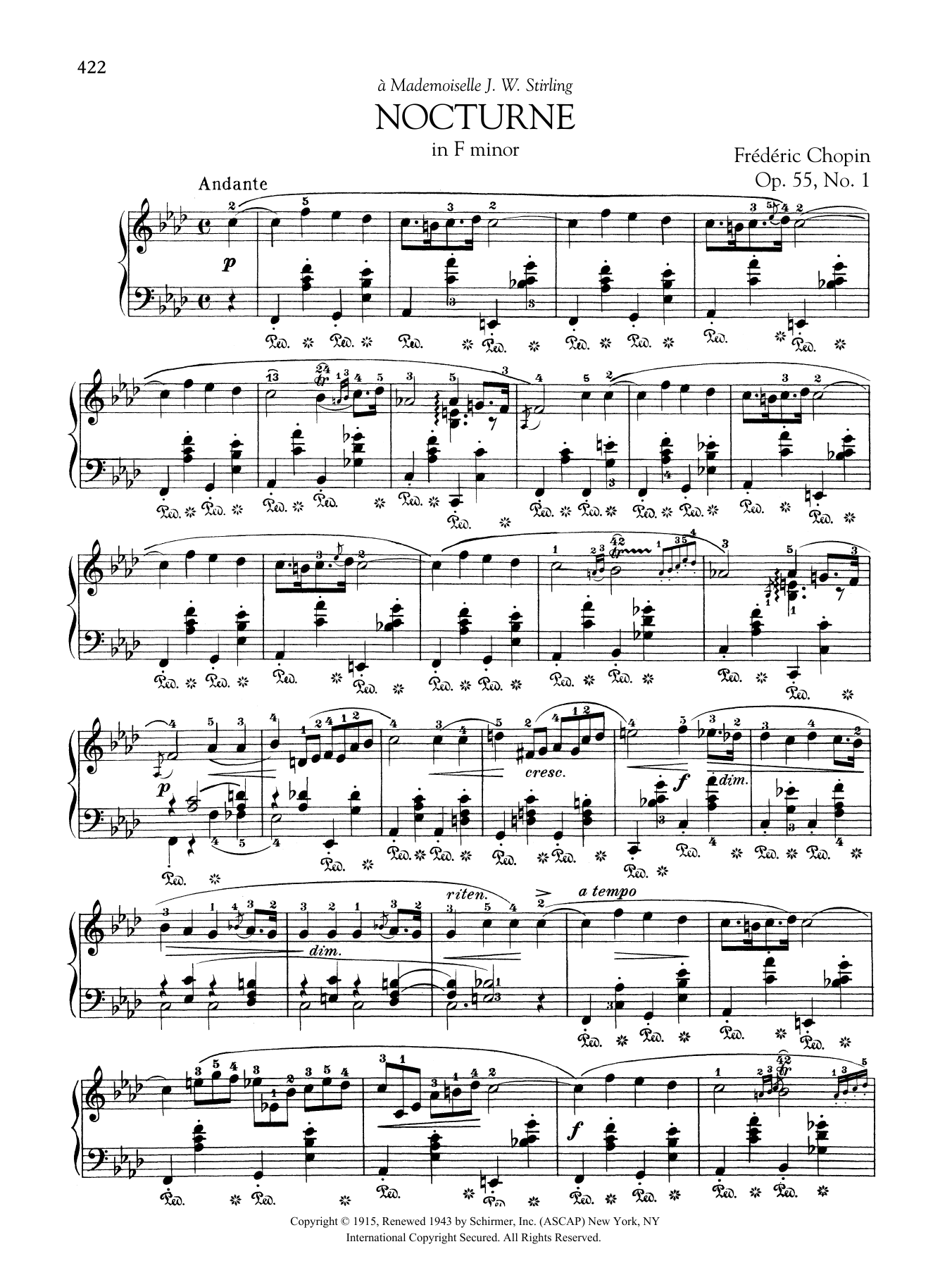 Frédéric Chopin Nocturne in F minor, Op. 55, No. 1 sheet music notes and chords. Download Printable PDF.