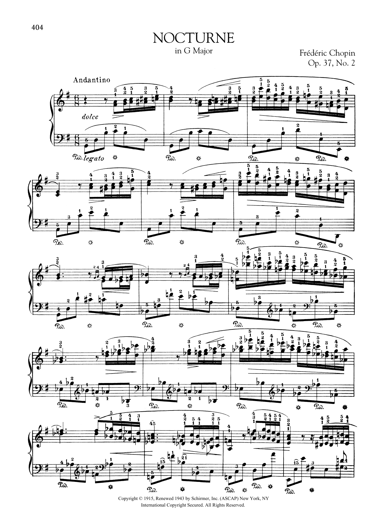 Frédéric Chopin Nocturne in G Major, Op. 37, No. 2 Sheet Music Notes & Chords for Piano Solo - Download or Print PDF