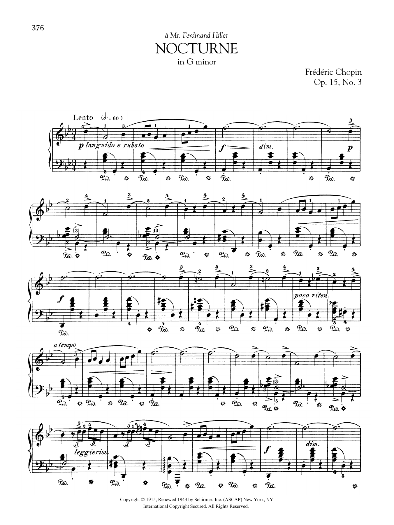 Frederic Chopin Nocturne In G Minor, Op. 15, No. 3 Sheet Music Notes & Chords for Piano Solo - Download or Print PDF