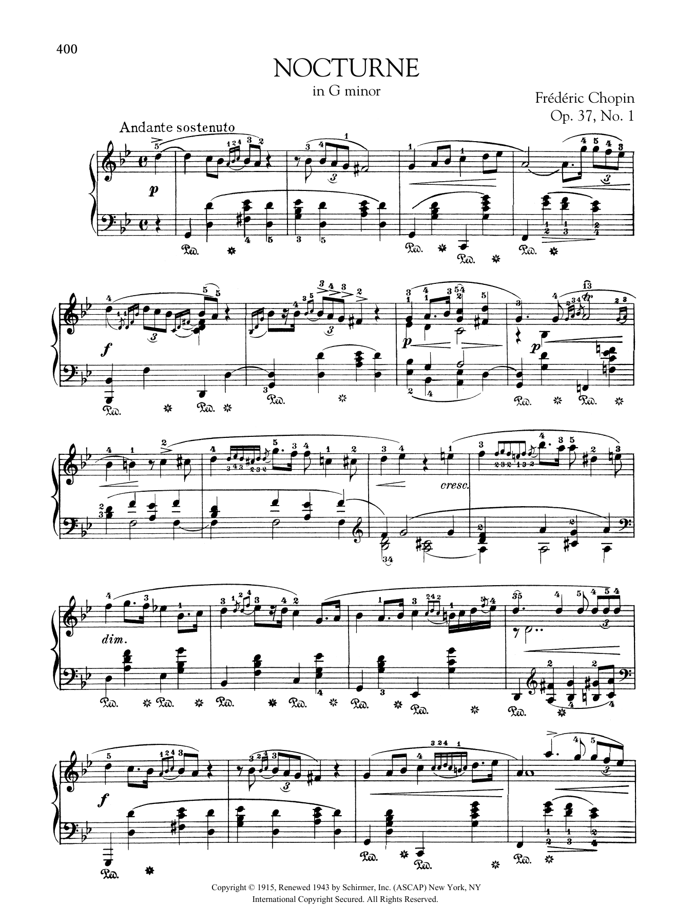 Frédéric Chopin Nocturne In G Minor, Op. 37, No. 1 Sheet Music Notes & Chords for Piano Solo - Download or Print PDF