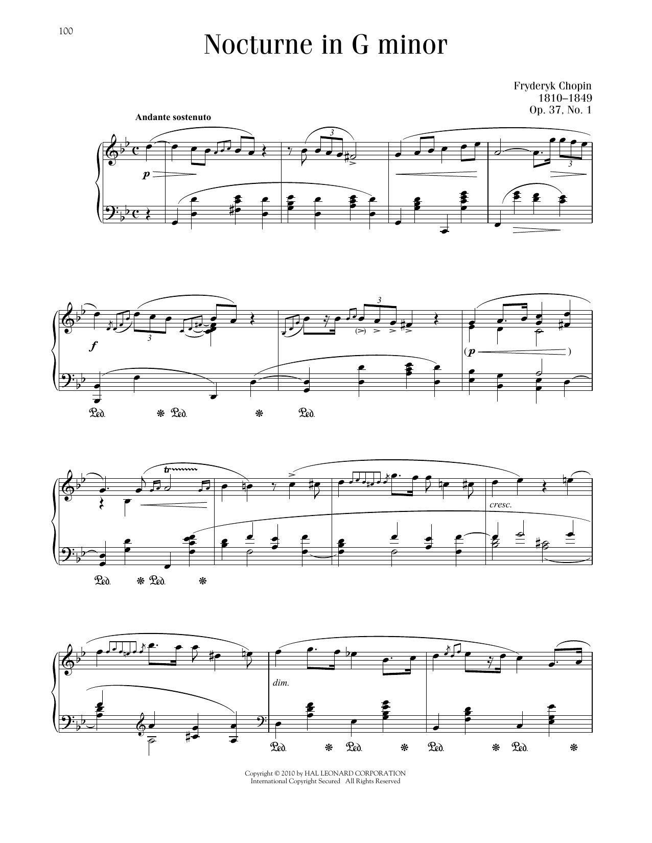 Frédéric Chopin Nocturne In G Minor, Op. 37, No. 1 Sheet Music Notes & Chords for Piano Solo - Download or Print PDF