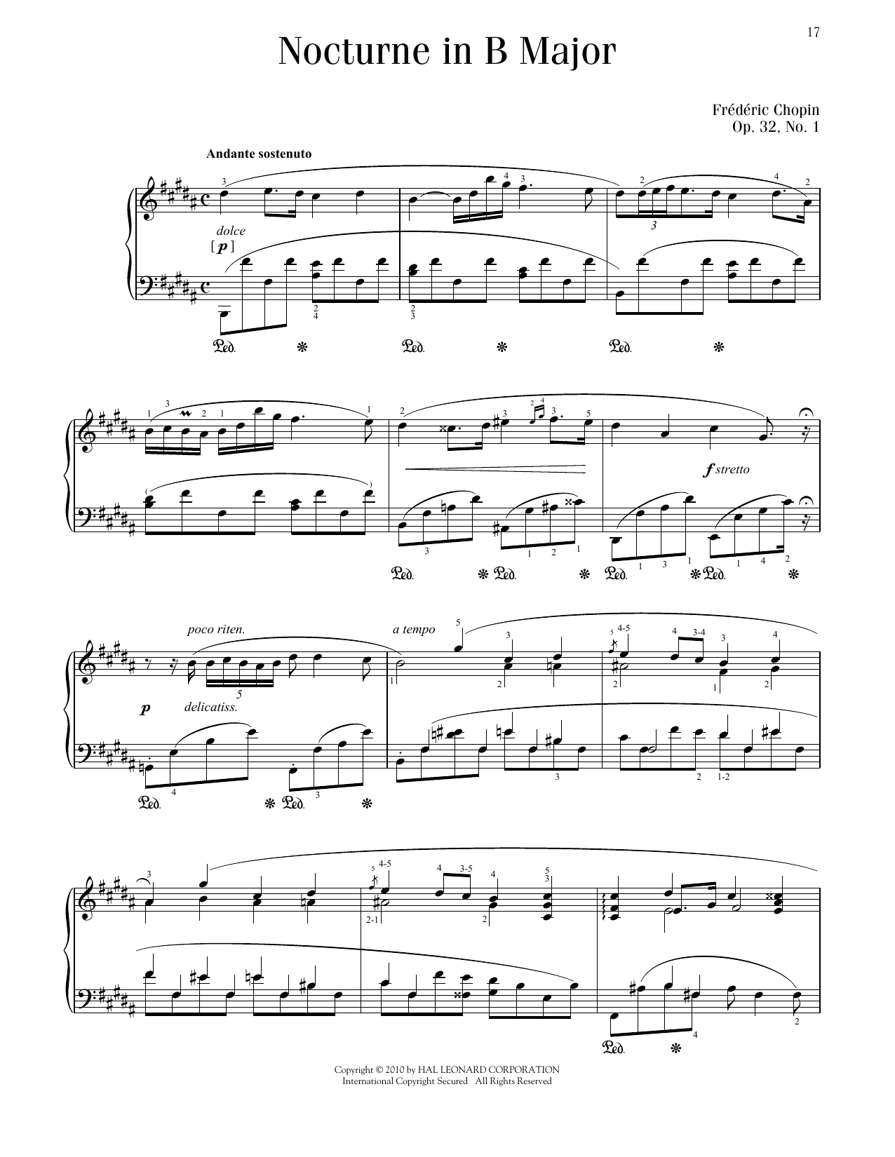 Frederic Chopin Nocturne, Op. 32, No. 1 Sheet Music Notes & Chords for Piano Solo - Download or Print PDF