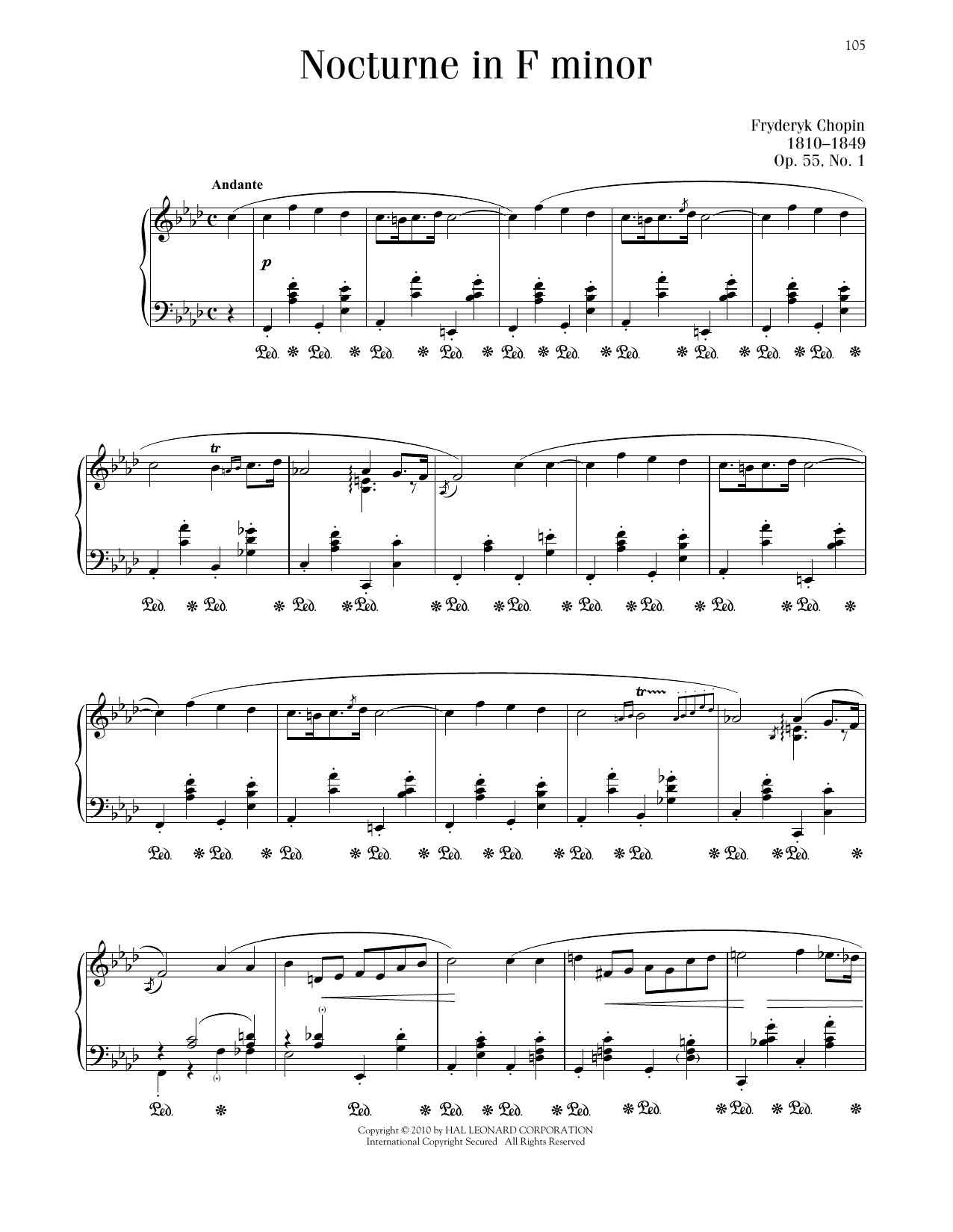 Frederic Chopin Nocturne, Op. 55, No. 1 Sheet Music Notes & Chords for Piano Solo - Download or Print PDF