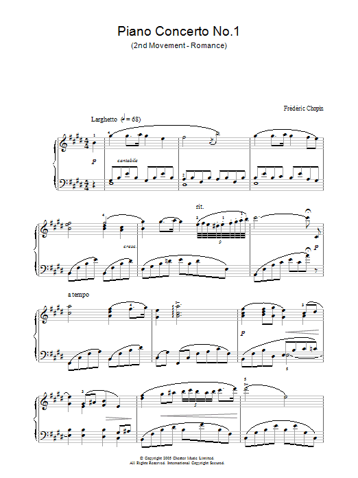 Frederic Chopin Piano Concerto No.1 (2nd Movement - Romance) Sheet Music Notes & Chords for Piano - Download or Print PDF