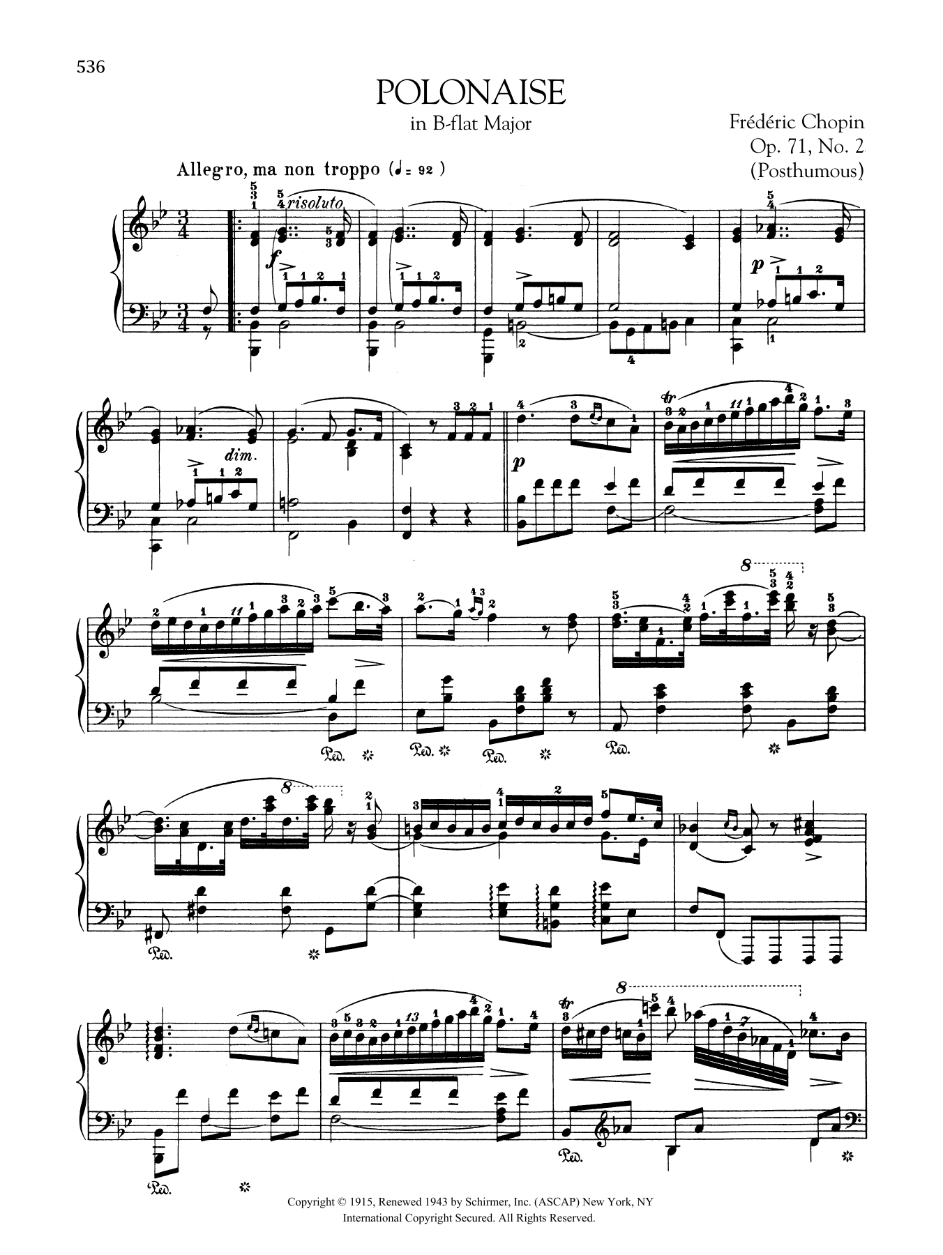 Frédéric Chopin Polonaise in B-flat Major, Op. 71, No. 2 (Posthumous) Sheet Music Notes & Chords for Piano Solo - Download or Print PDF
