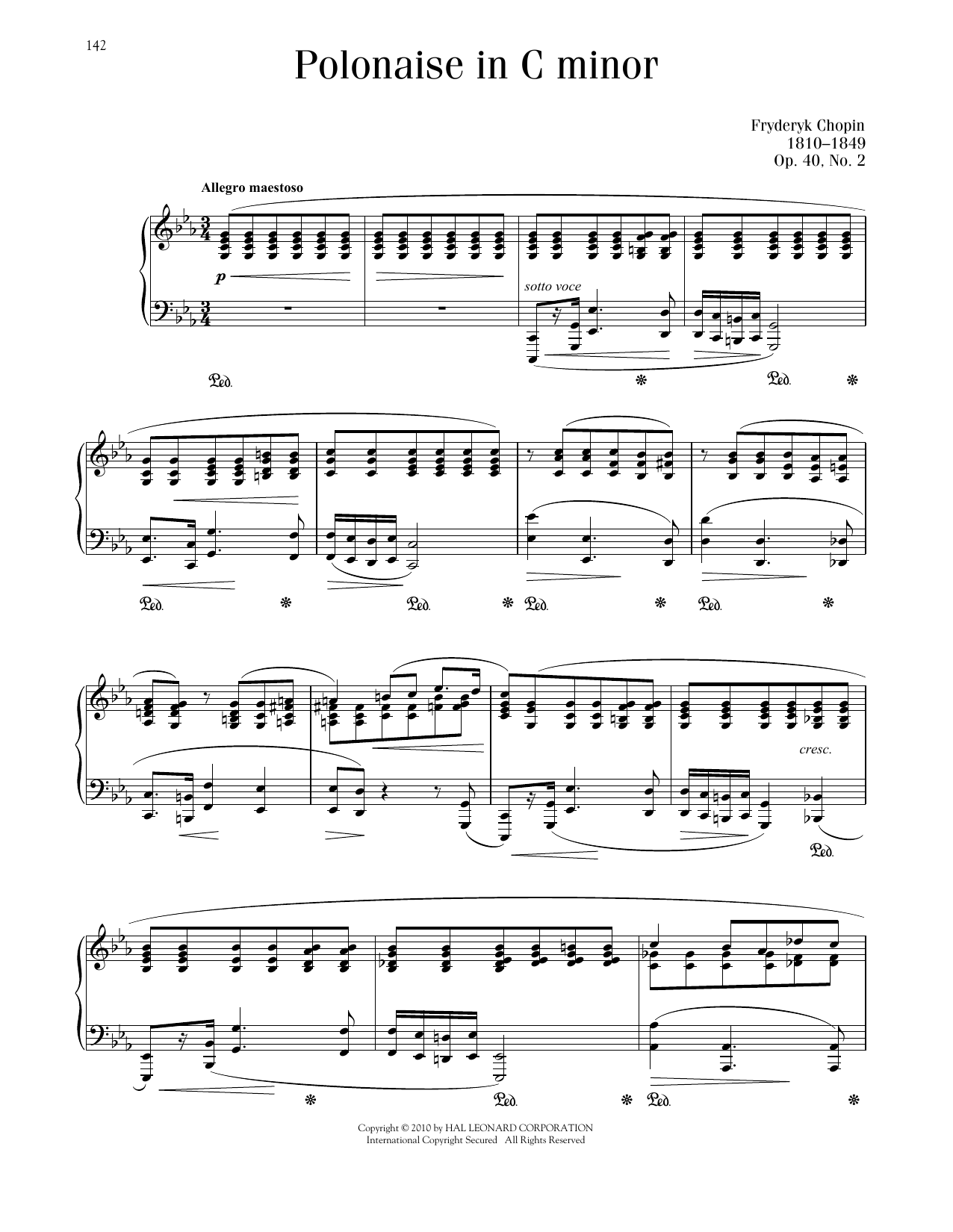 Frédéric Chopin Polonaise In C Minor, Op. 40, No. 2 Sheet Music Notes & Chords for Piano Solo - Download or Print PDF