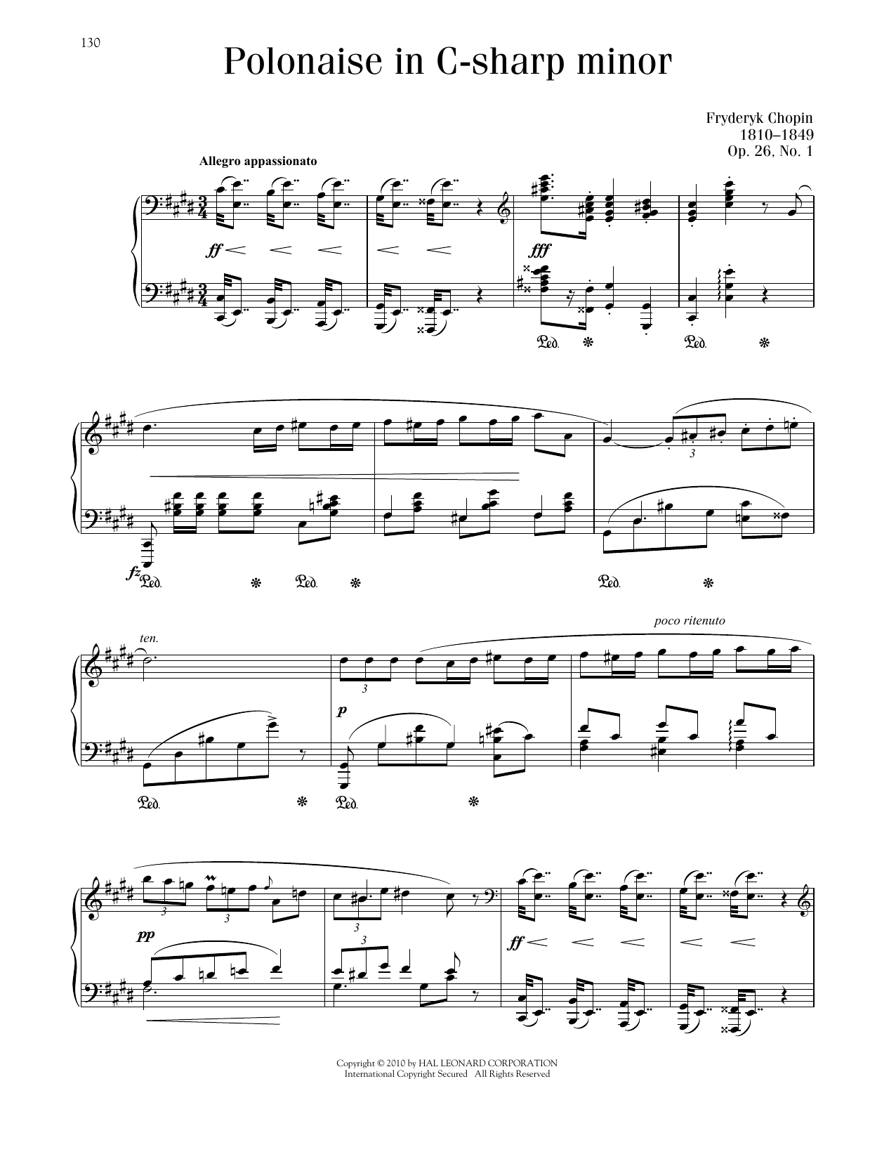 Frédéric Chopin Polonaise In C-Sharp Minor, Op. 26, No. 1 Sheet Music Notes & Chords for Piano Solo - Download or Print PDF