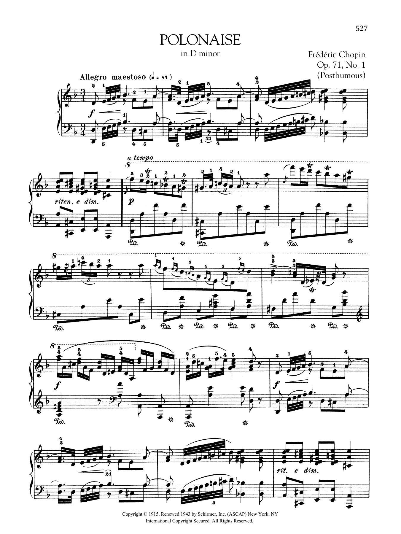 Frédéric Chopin Polonaise in D minor, Op. 71, No. 1 (Posthumous) Sheet Music Notes & Chords for Piano Solo - Download or Print PDF