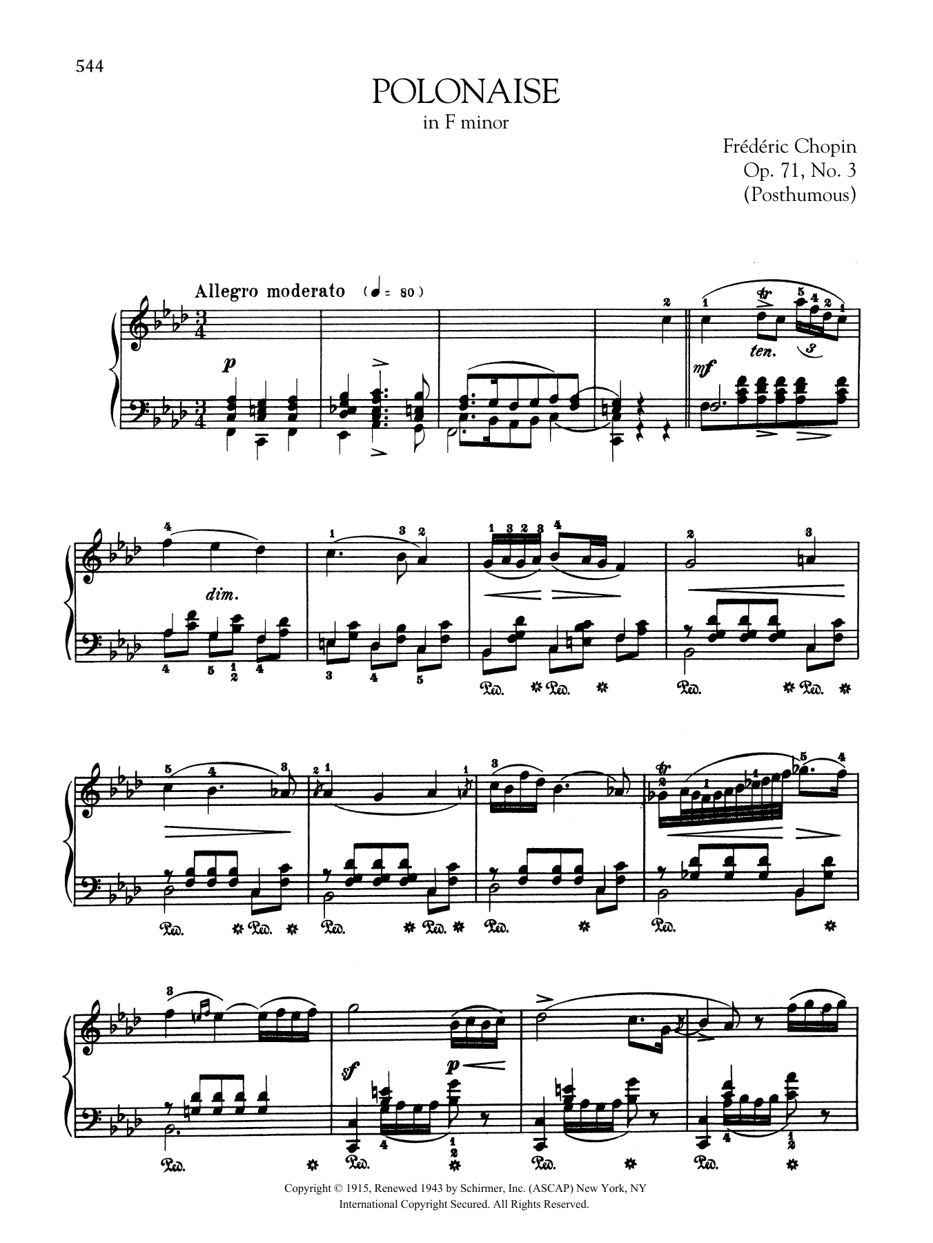 Frédéric Chopin Polonaise in F minor, Op. 71, No. 3 (Posthumous) Sheet Music Notes & Chords for Piano Solo - Download or Print PDF