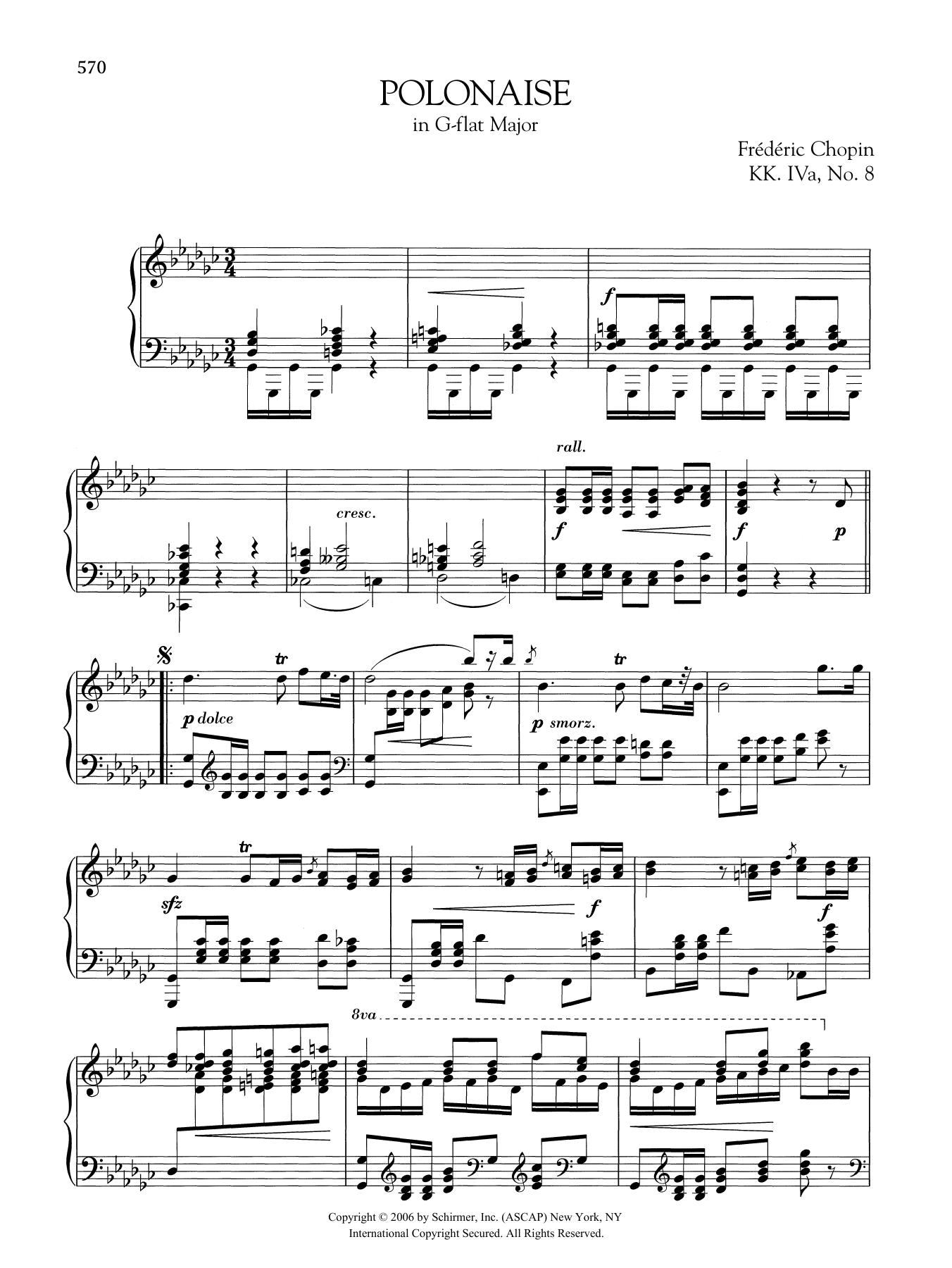Frédéric Chopin Polonaise in G-flat Major, KK. IVa, No. 8 Sheet Music Notes & Chords for Piano Solo - Download or Print PDF