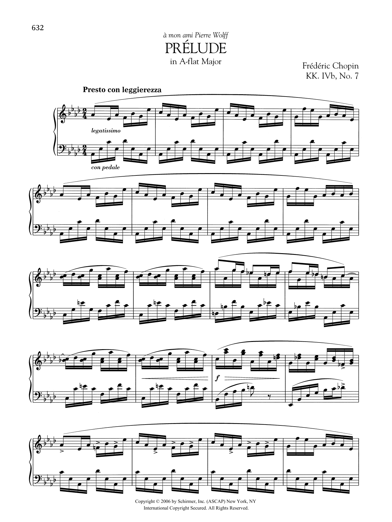 Frédéric Chopin Prélude in A-flat Major, KK. IVb, No. 7 Sheet Music Notes & Chords for Piano Solo - Download or Print PDF