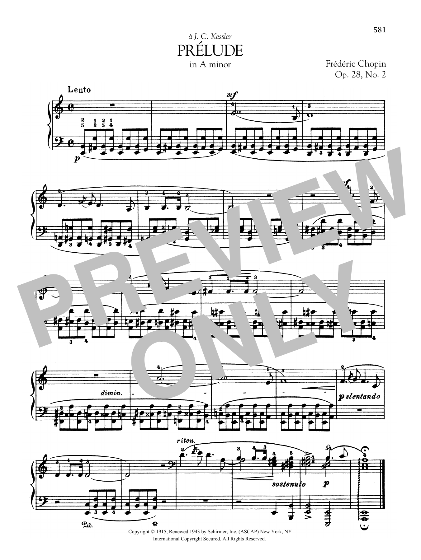 Frédéric Chopin Prelude In A Minor, Op. 28, No. 2 Sheet Music Notes & Chords for Piano Solo - Download or Print PDF