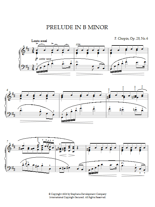 Frédéric Chopin Prélude in B minor, Op. 28, No. 6 sheet music notes and chords. Download Printable PDF.
