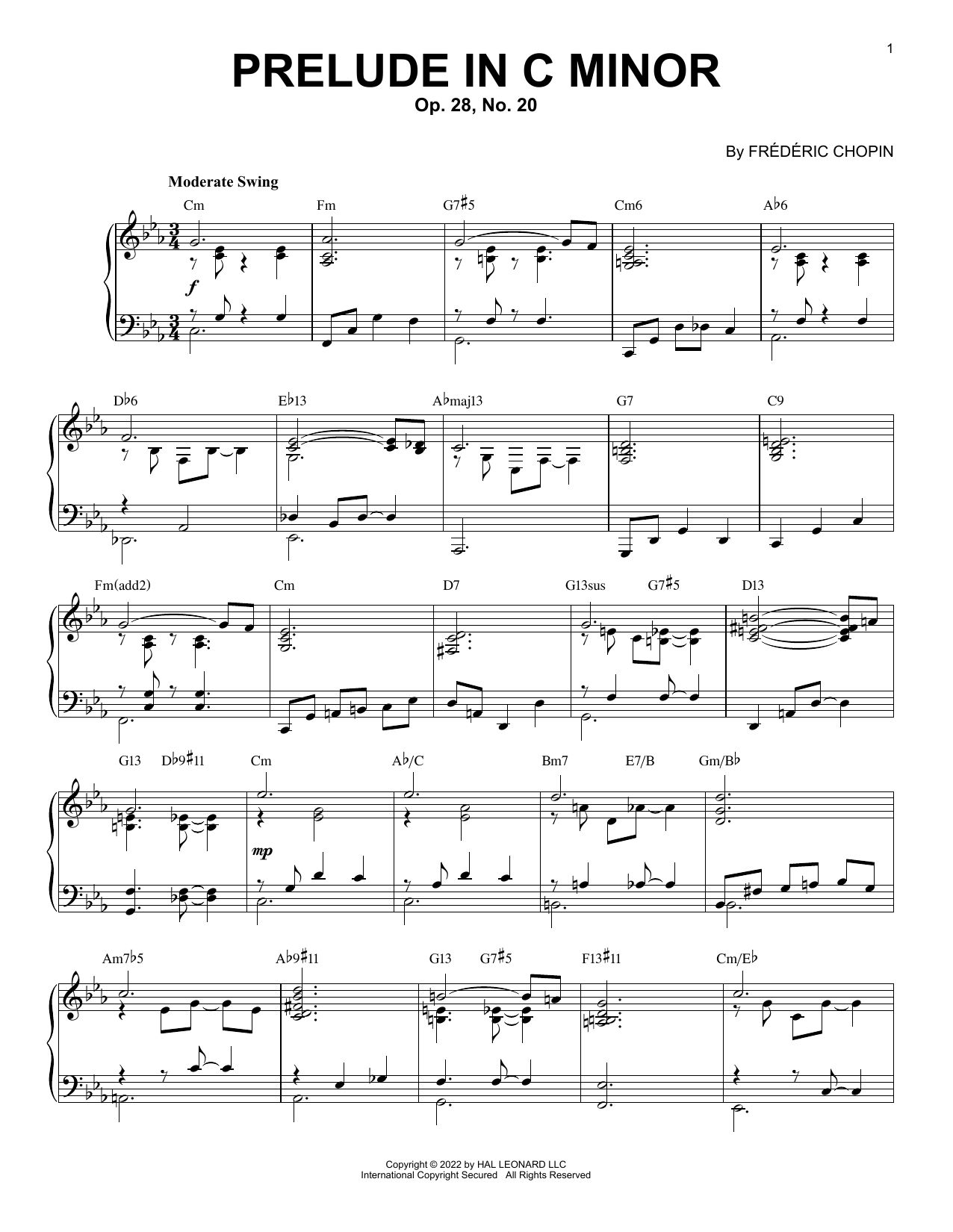 Frederic Chopin Prelude In C Minor, Op. 28, No. 20 [Jazz version] (arr. Brent Edstrom) Sheet Music Notes & Chords for Piano Solo - Download or Print PDF