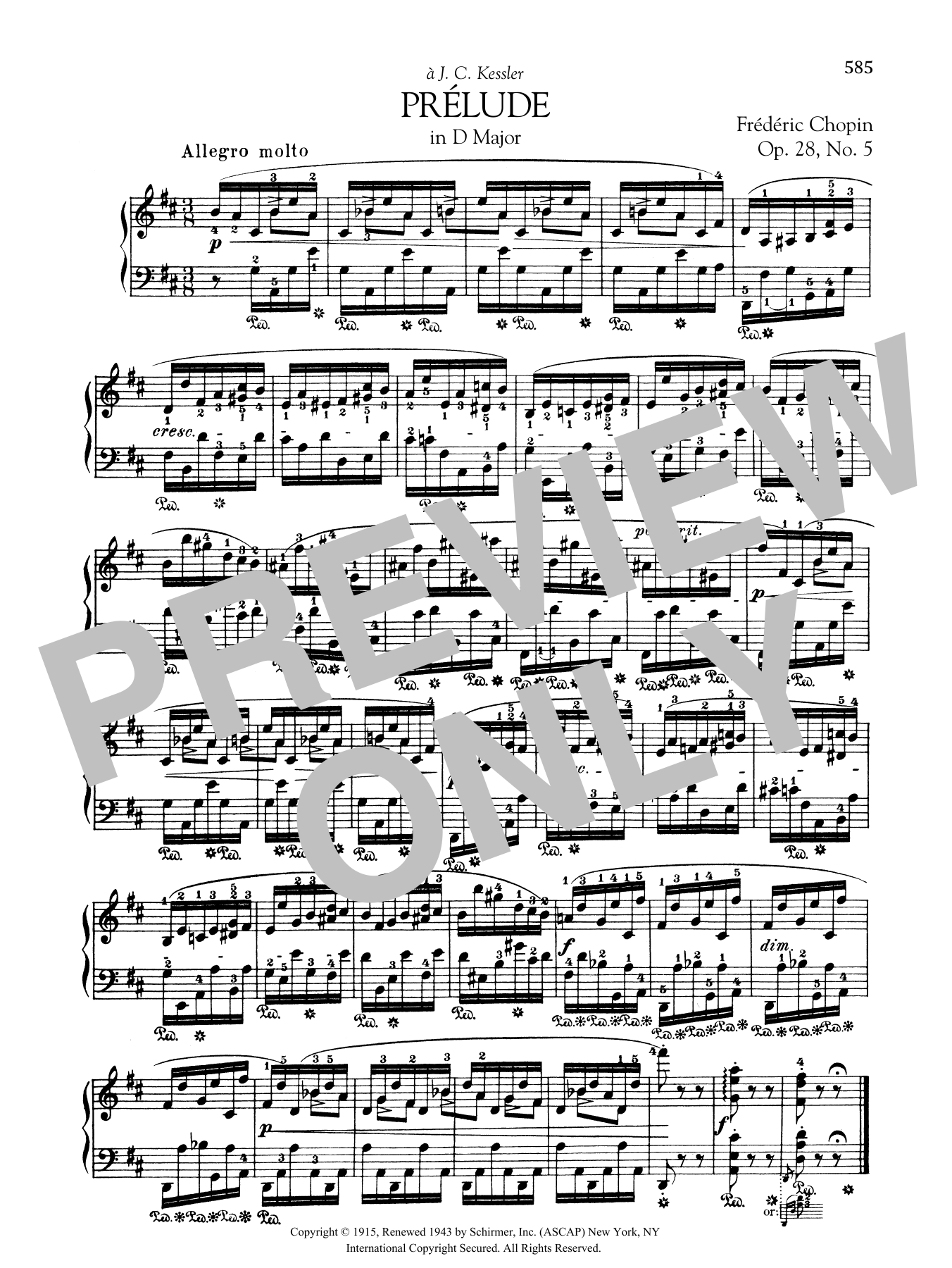 Frédéric Chopin Prélude in D Major, Op. 28, No. 5 Sheet Music Notes & Chords for Piano Solo - Download or Print PDF