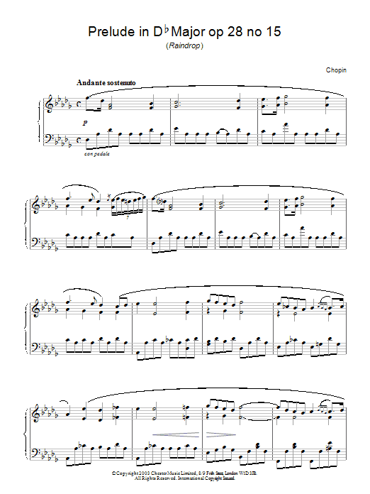Frederic Chopin Prelude In Db Major, Op. 28, No. 15 Sheet Music Notes & Chords for Piano Solo - Download or Print PDF