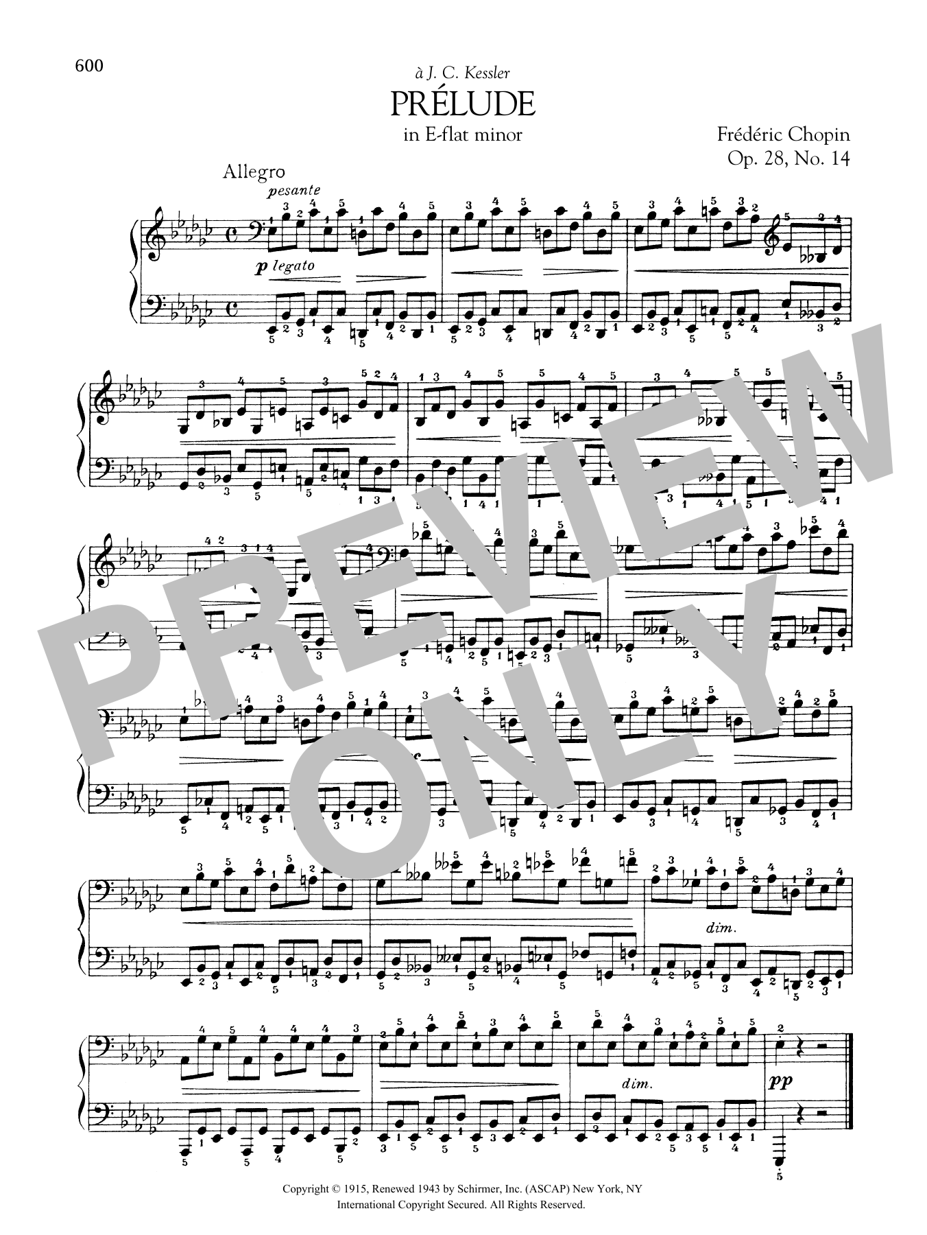 Frédéric Chopin Prélude in E-flat minor, Op. 28, No. 14 Sheet Music Notes & Chords for Piano Solo - Download or Print PDF