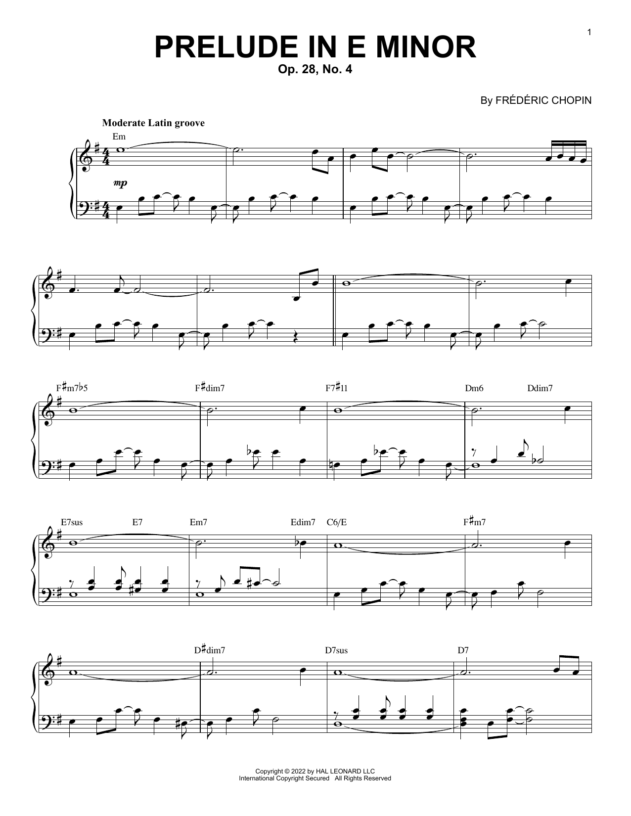 Frederic Chopin Prelude In E Minor, Op. 28, No. 4 [Jazz version] (arr. Brent Edstrom) Sheet Music Notes & Chords for Piano Solo - Download or Print PDF