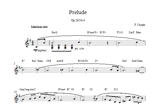 Frédéric Chopin Prelude In E Minor, Op. 28, No. 4 Sheet Music Notes & Chords for Piano Solo - Download or Print PDF