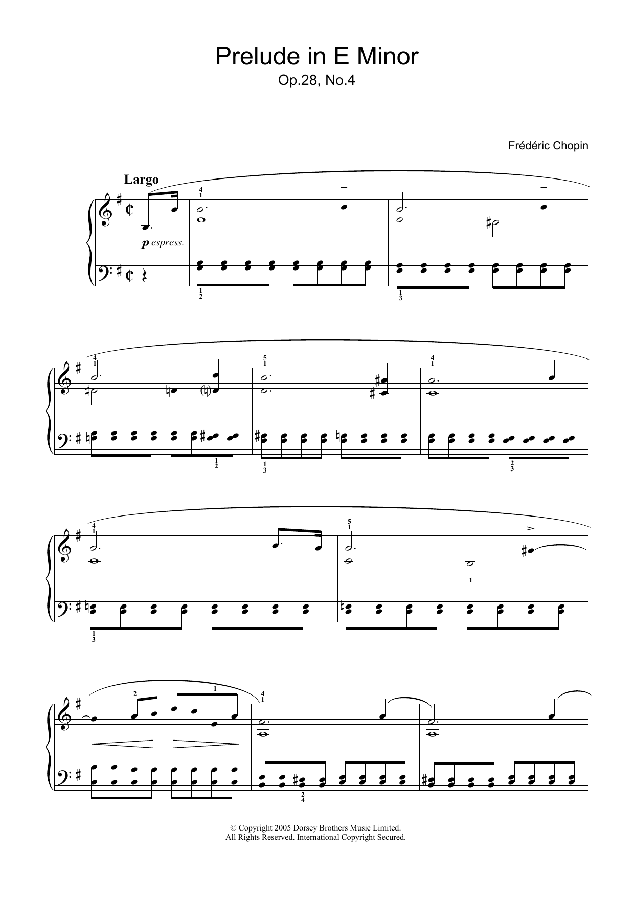 Frederic Chopin Prelude in E Minor, Op.28, No.4 Sheet Music Notes & Chords for Beginner Piano - Download or Print PDF