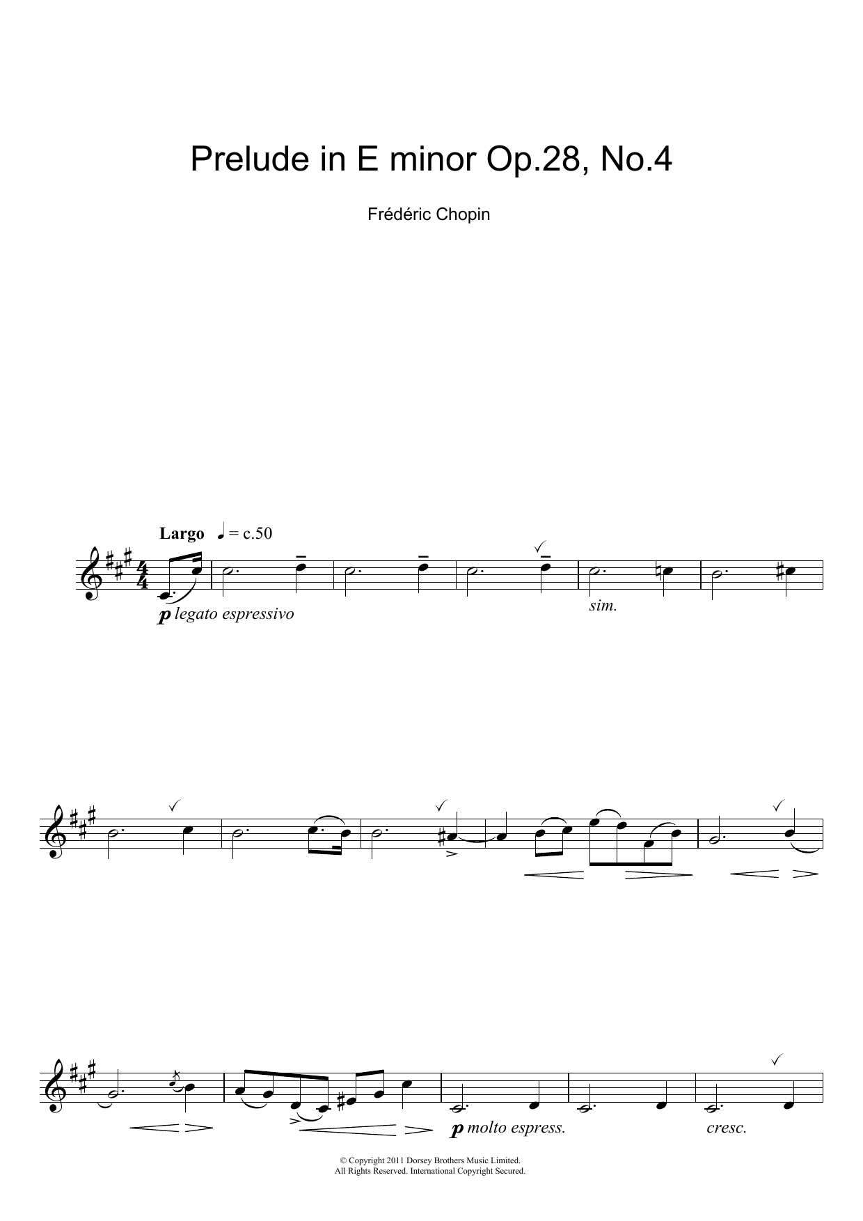 Frederic Chopin Prelude in E Minor, Op.28, No.4 Sheet Music Notes & Chords for Beginner Piano - Download or Print PDF