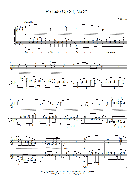 Frederic Chopin Prelude Op. 28, No. 21 Sheet Music Notes & Chords for Piano - Download or Print PDF