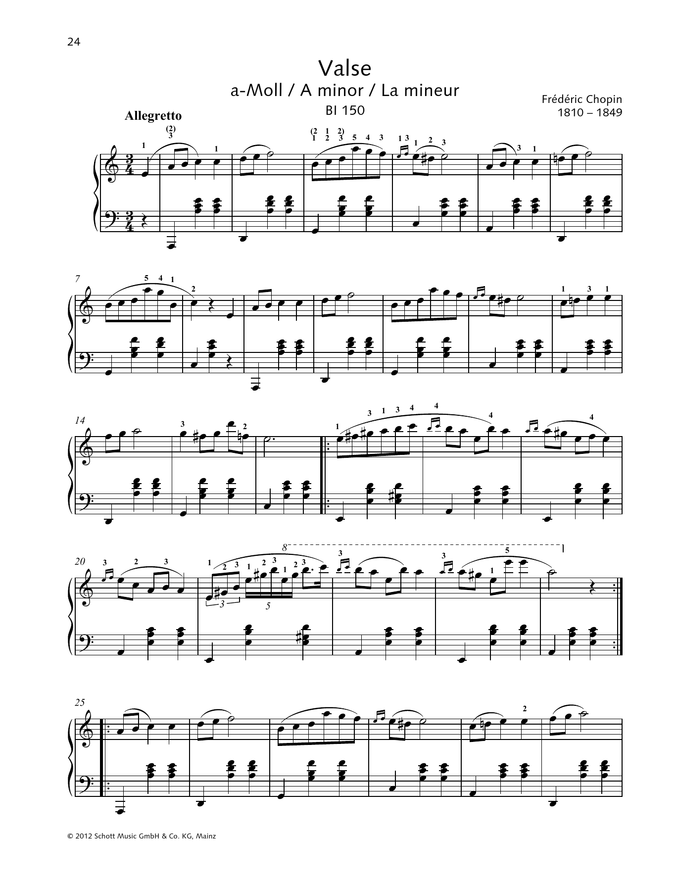 Frédéric Chopin Valse A minor Sheet Music Notes & Chords for Piano Solo - Download or Print PDF