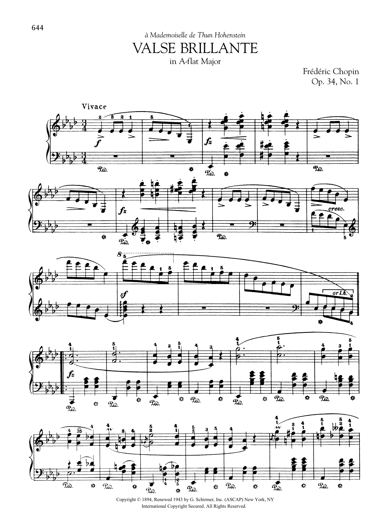 Frédéric Chopin Valse brillante in A-flat Major, Op. 34, No. 1 Sheet Music Notes & Chords for Piano Solo - Download or Print PDF