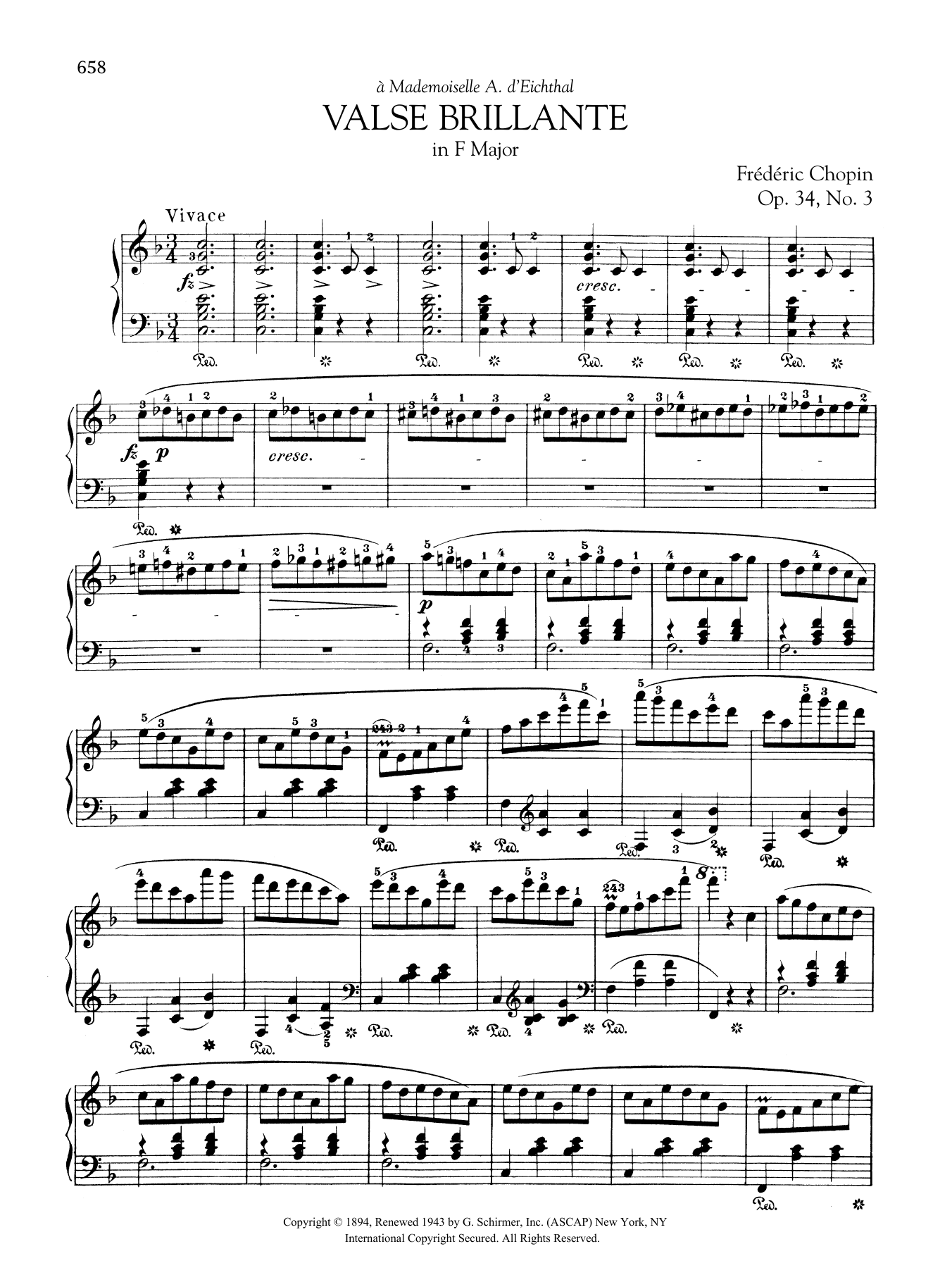 Frédéric Chopin Valse brillante in F Major, Op. 34, No. 3 Sheet Music Notes & Chords for Piano Solo - Download or Print PDF