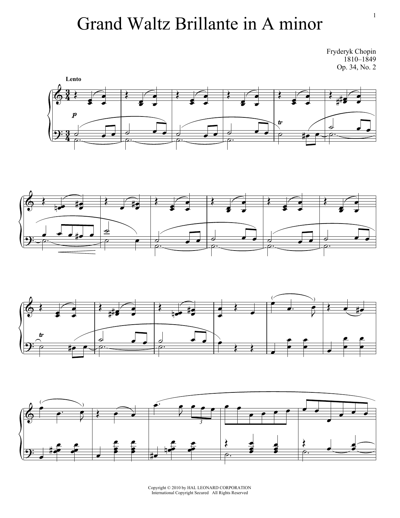 Frédéric Chopin Valse Brillante, Op. 34, No. 2 Sheet Music Notes & Chords for Piano - Download or Print PDF