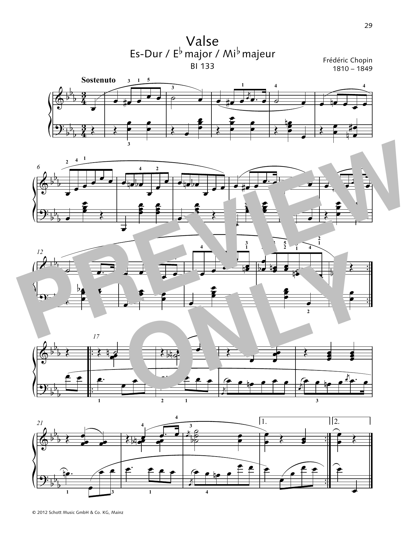 Frédéric Chopin Valse E-flat major Sheet Music Notes & Chords for Piano Solo - Download or Print PDF