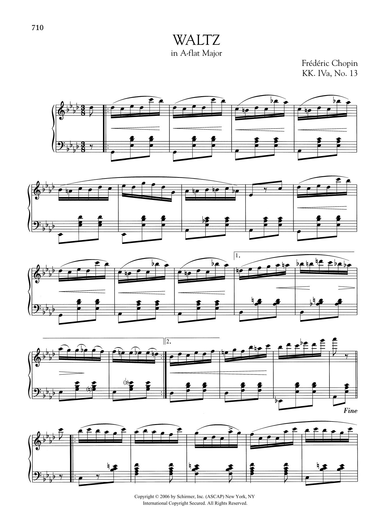 Frédéric Chopin Waltz in A-flat Major, KK. IVa, No. 13 Sheet Music Notes & Chords for Piano Solo - Download or Print PDF