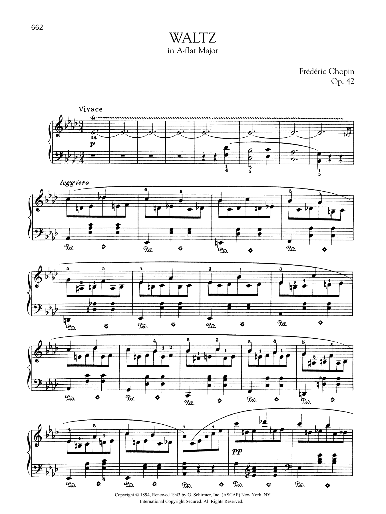 Frédéric Chopin Waltz in A-flat Major, Op. 42 Sheet Music Notes & Chords for Piano Solo - Download or Print PDF Frédéric Chopin Waltz in A-flat Major, Op. 42 Sheet Music Notes & Chords for Piano Solo - Download or Print PDF