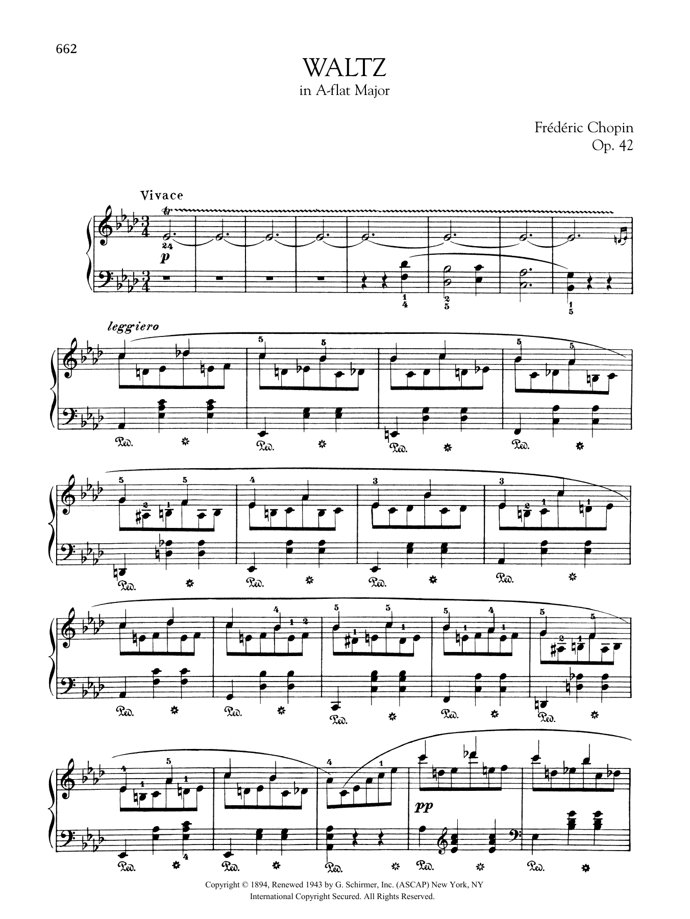 Frédéric Chopin Waltz in A-flat Major, Op. 42 Sheet Music Notes & Chords for Piano Solo - Download or Print PDF