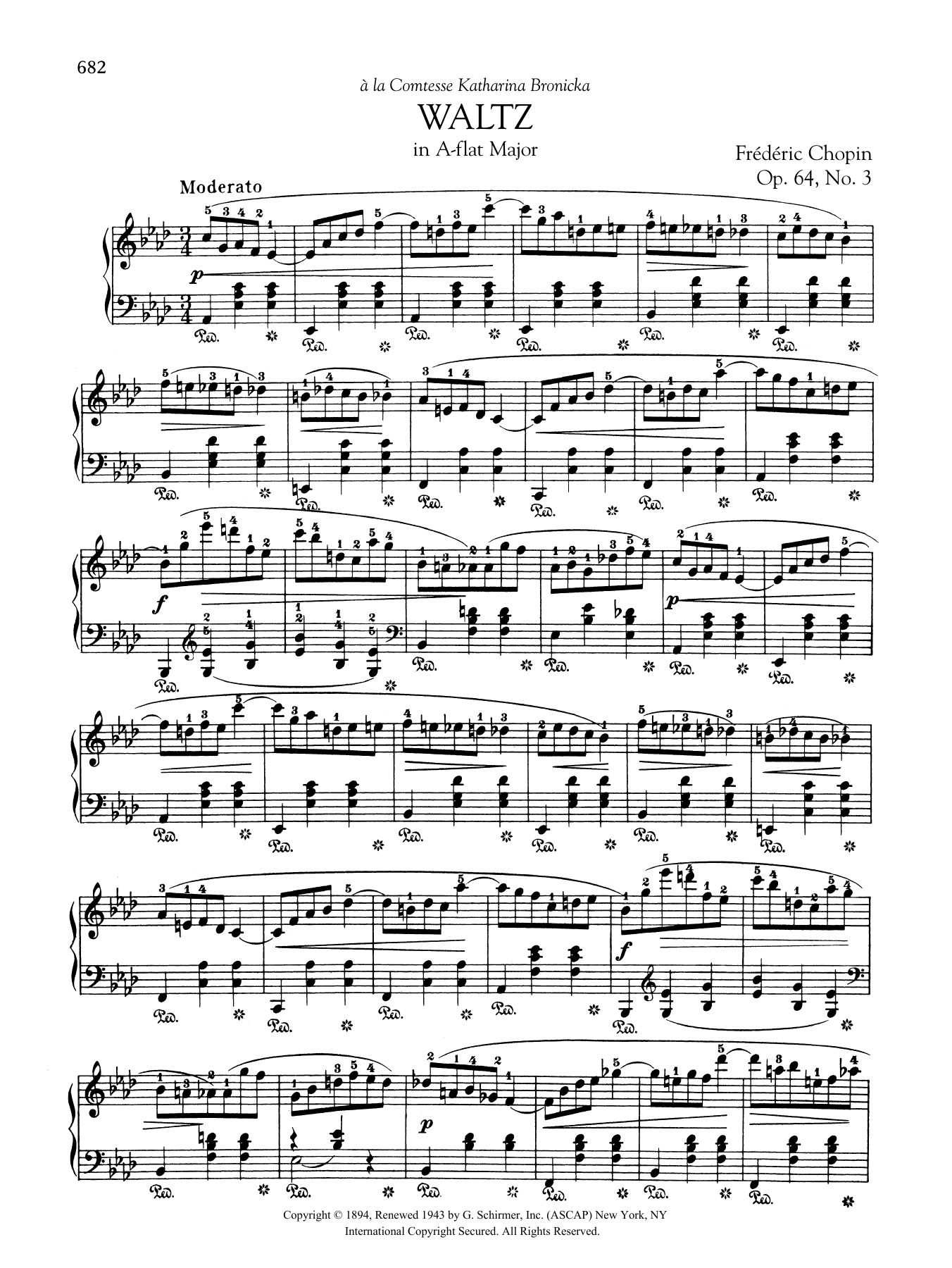 Frédéric Chopin Waltz In A-Flat Major, Op. 64, No. 3 Sheet Music Notes & Chords for Piano Solo - Download or Print PDF