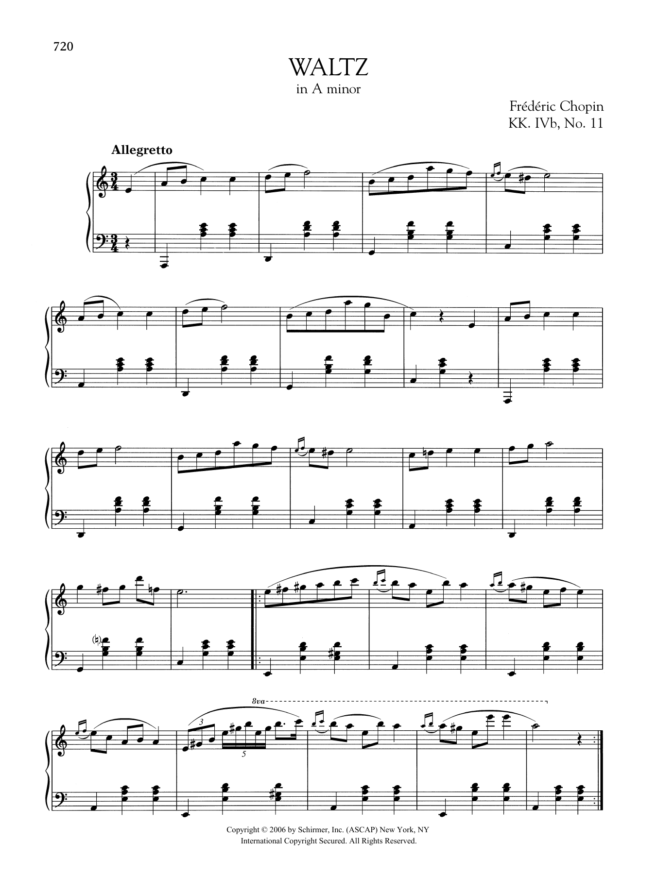 Frédéric Chopin Waltz in A minor, KK. IVb, No. 11 Sheet Music Notes & Chords for Piano Solo - Download or Print PDF