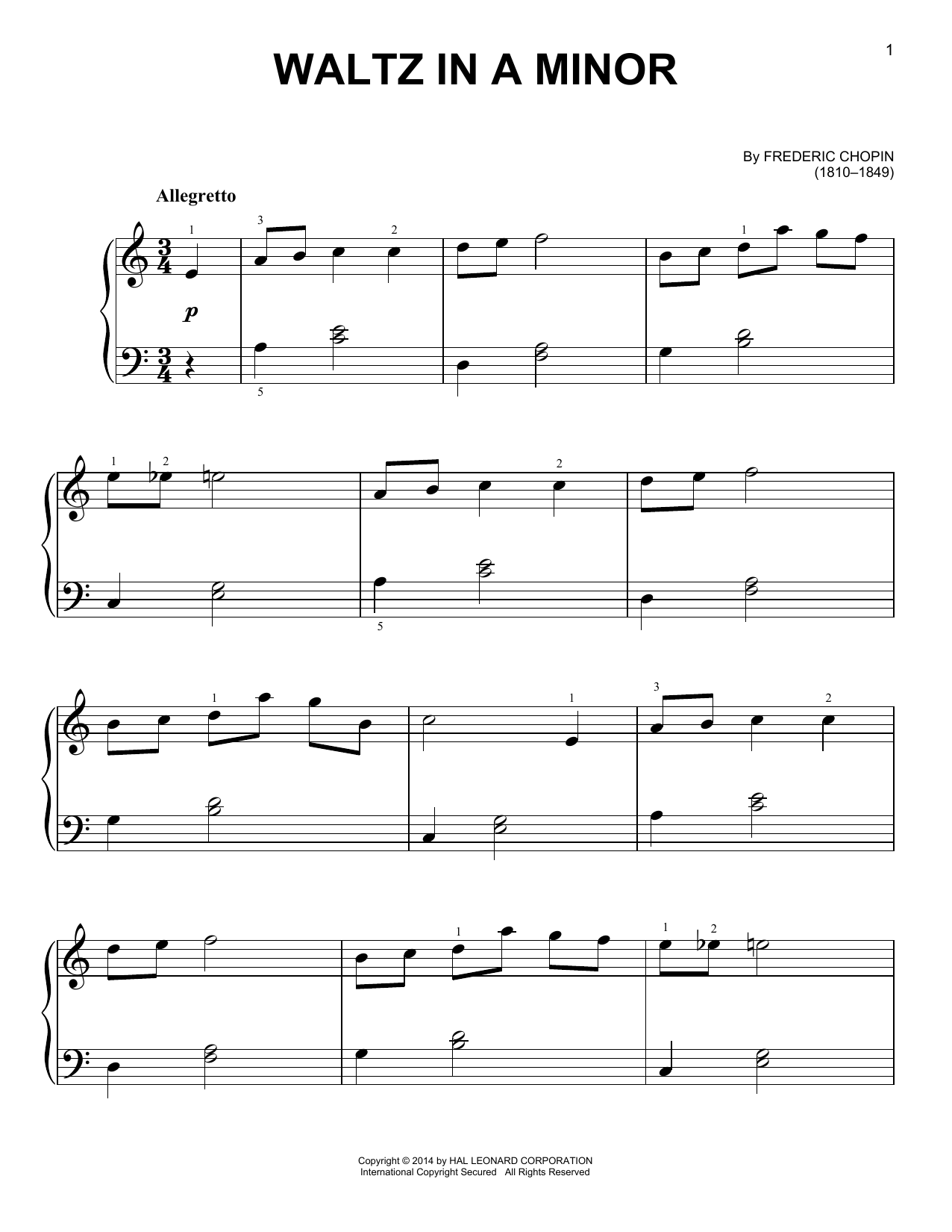 Frederic Chopin Waltz In A Minor Sheet Music Notes & Chords for Easy Piano - Download or Print PDF