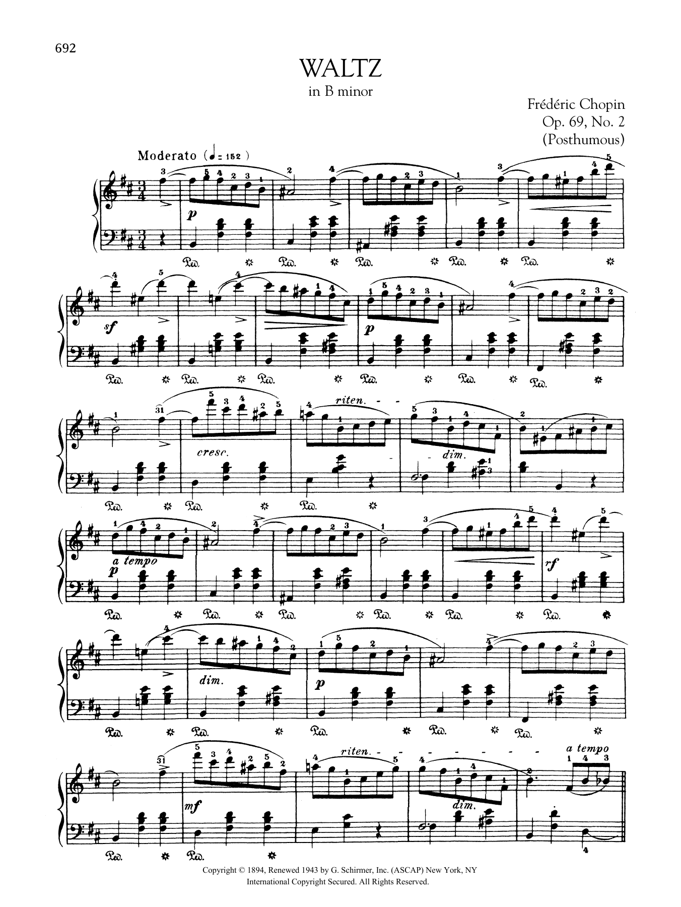 Frédéric Chopin Waltz in B minor, Op. 69, No. 2 (Posthumous) Sheet Music Notes & Chords for Piano Solo - Download or Print PDF