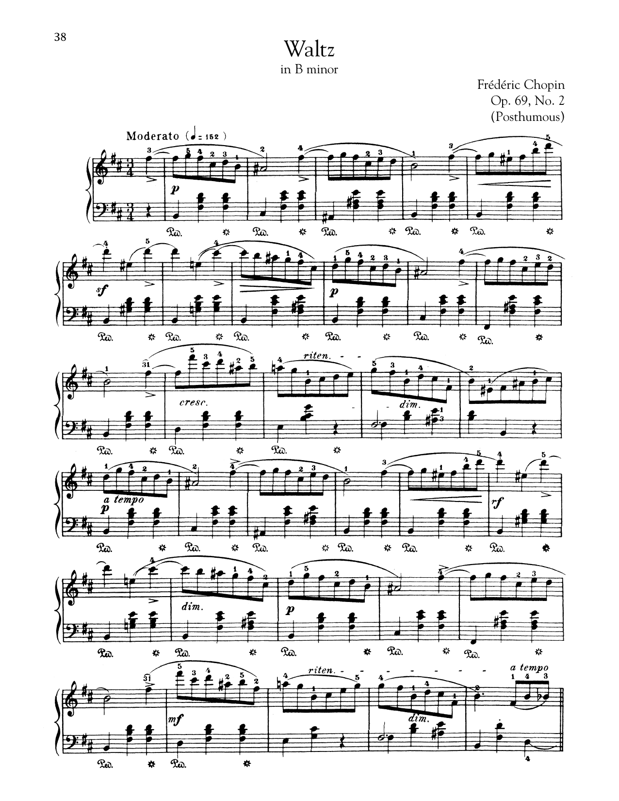 Frederic Chopin Waltz In B Minor, Op. 69, No. 2 Sheet Music Notes & Chords for Piano Solo - Download or Print PDF