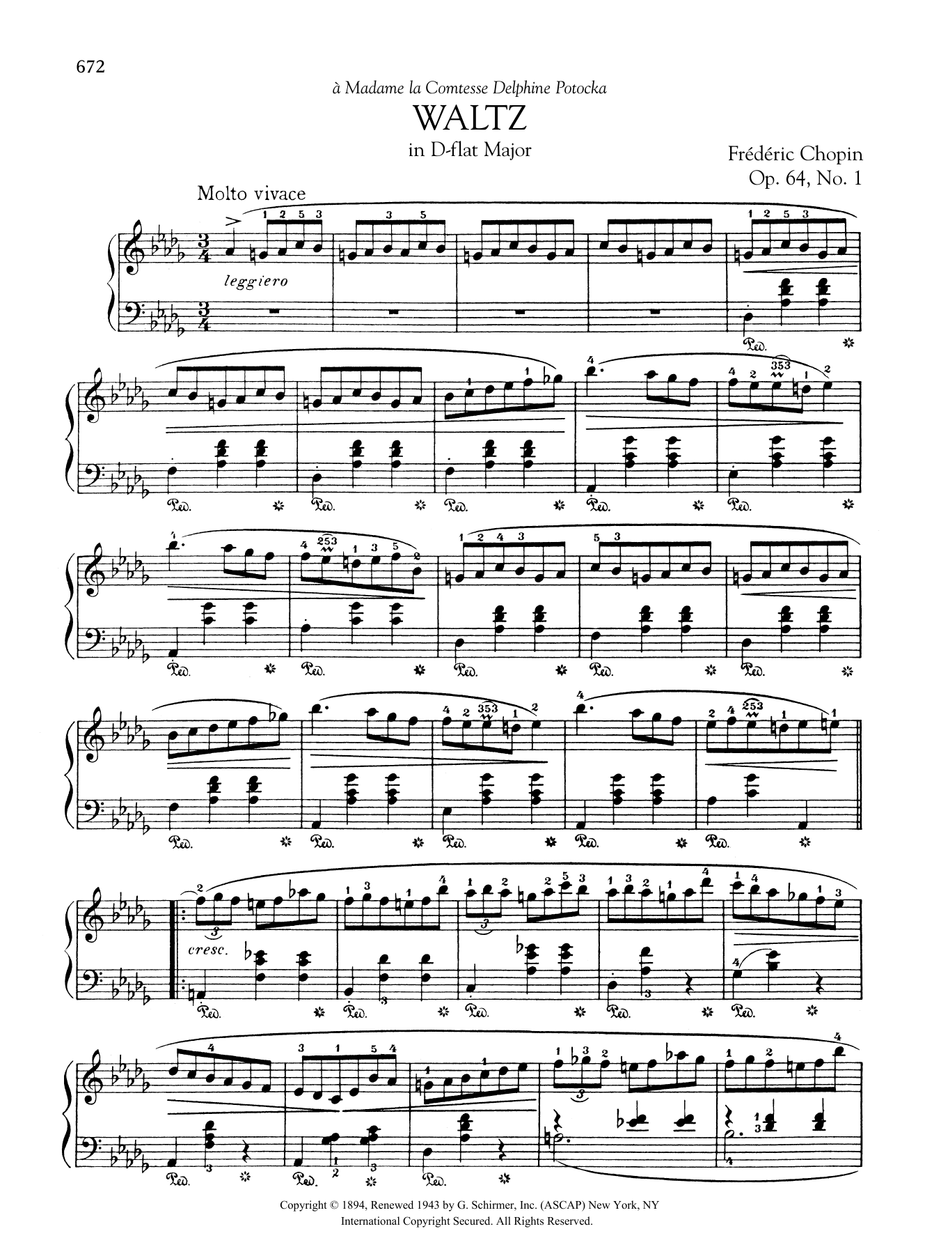 Frédéric Chopin Waltz in D-flat Major, Op. 64, No. 1 Sheet Music Notes & Chords for Piano Solo - Download or Print PDF