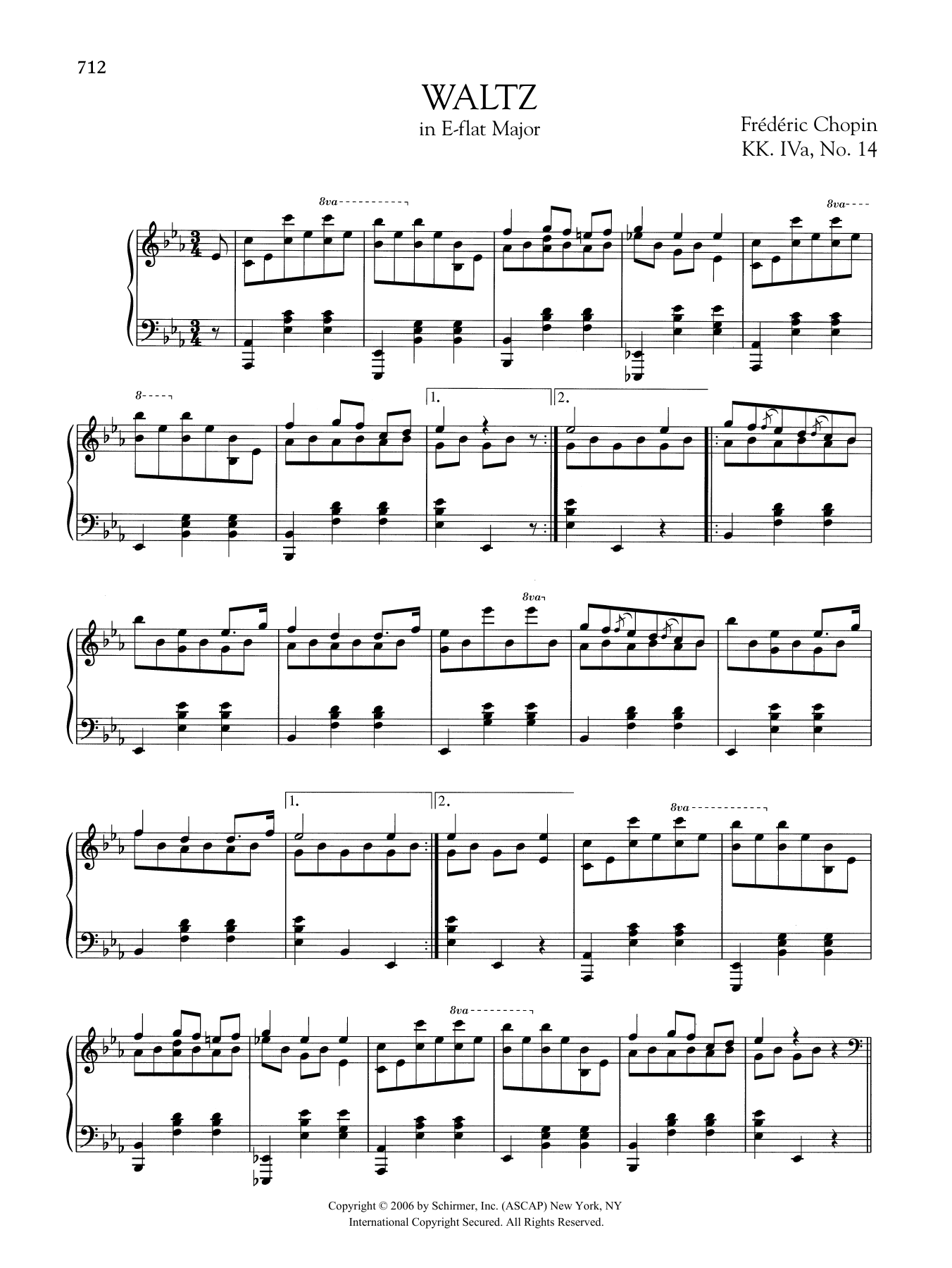 Frédéric Chopin Waltz in E-flat Major, KK. IVa, No. 14 Sheet Music Notes & Chords for Piano Solo - Download or Print PDF