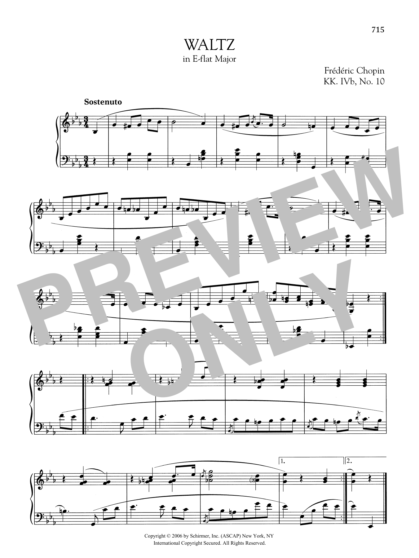 Frédéric Chopin Waltz in E-flat Major, KK. IVb, No. 10 Sheet Music Notes & Chords for Piano Solo - Download or Print PDF