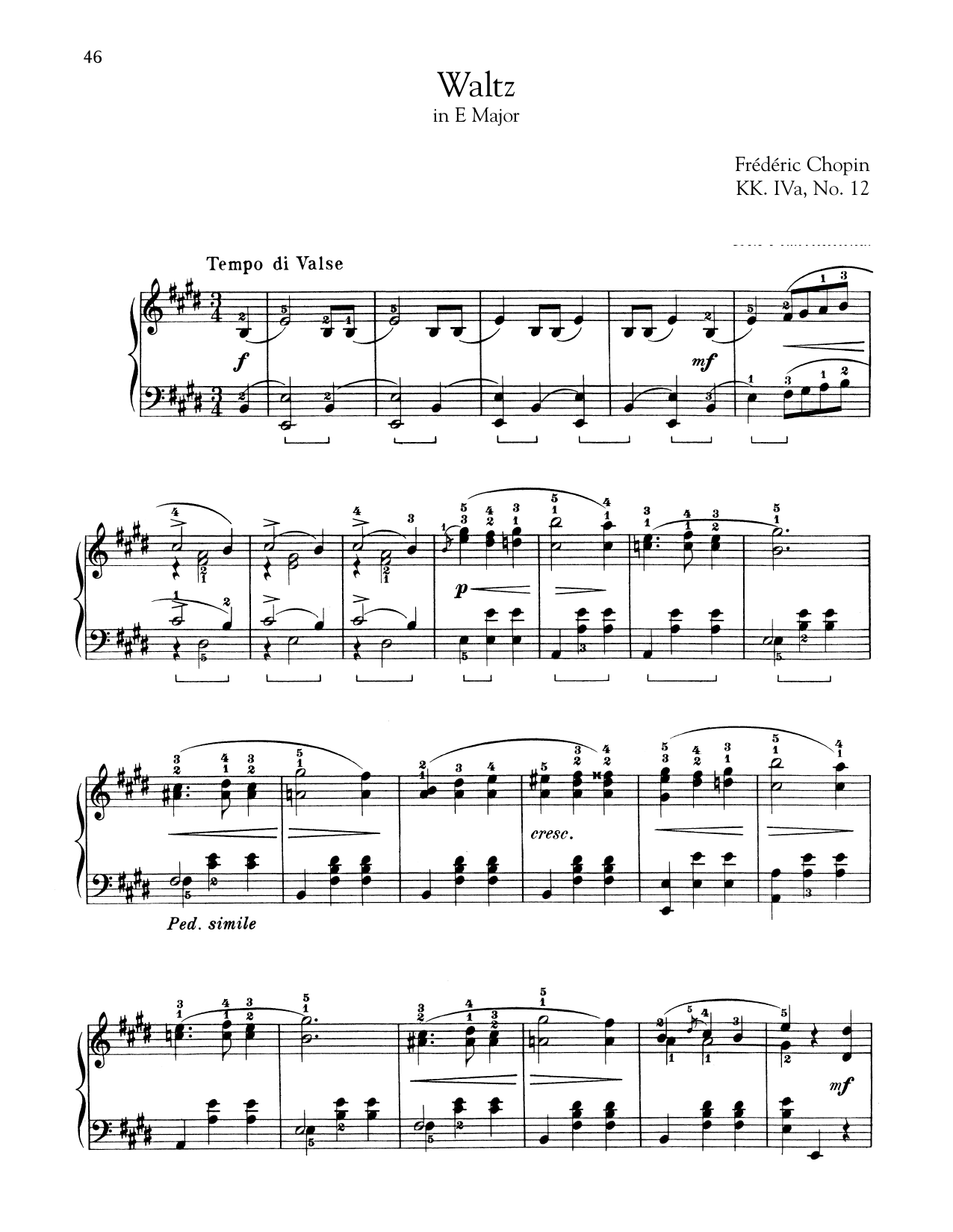 Frédéric Chopin Waltz In E Major, KK. IVa, No. 12 Sheet Music Notes & Chords for Piano - Download or Print PDF