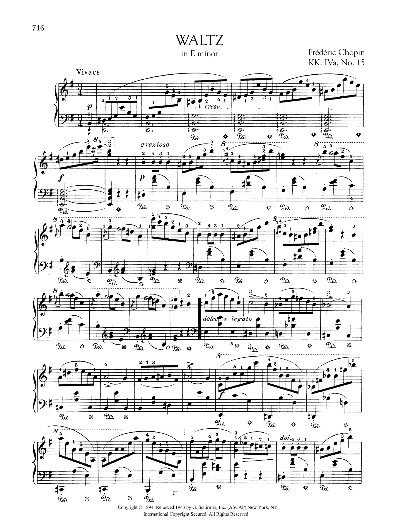 Frédéric Chopin Waltz In E Minor, KK. IVa, No. 15 Sheet Music Notes & Chords for Piano Solo - Download or Print PDF