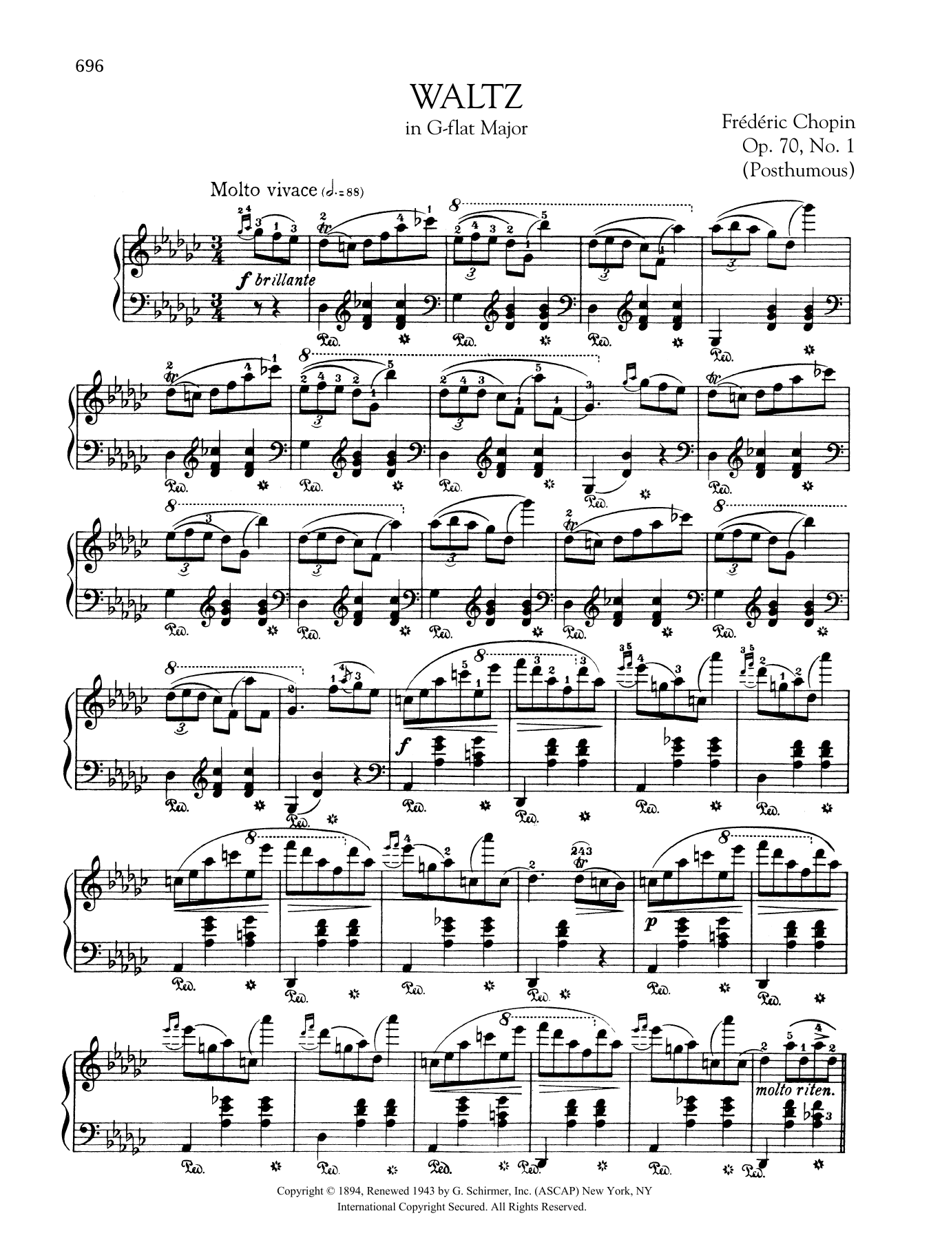Frédéric Chopin Waltz in G-flat Major, Op. 70, No. 1 (Posthumous) Sheet Music Notes & Chords for Piano Solo - Download or Print PDF