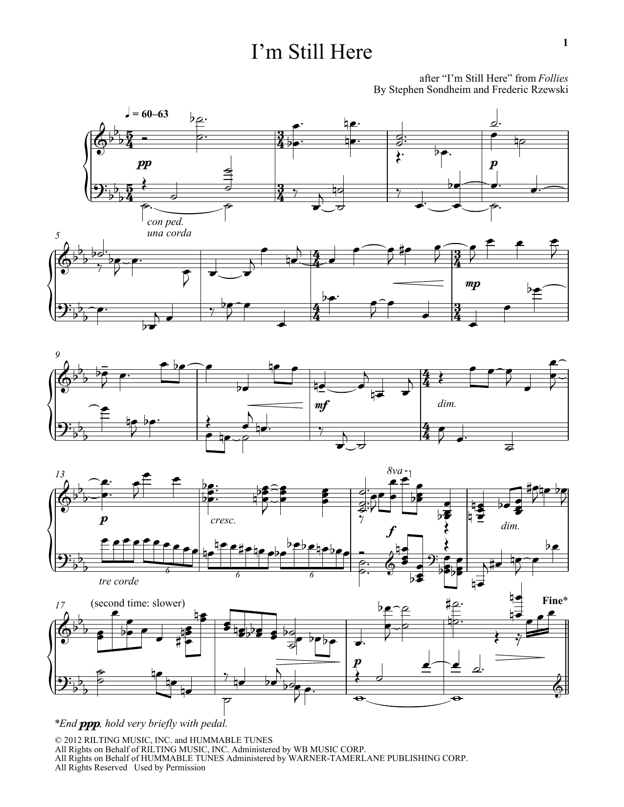 Frederic Rzewski I'm Still Here Sheet Music Notes & Chords for Piano - Download or Print PDF