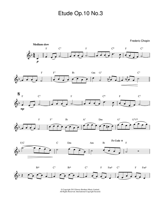 Preview Frederic Chopin Etude in E Major, Op.10, No.3 (Tristesse) Classical sheet music, notes and chords for Melody Line & Chords, SKU: 13988 Etude in E Major, Op.10, No.3 (Tristesse) sheet music