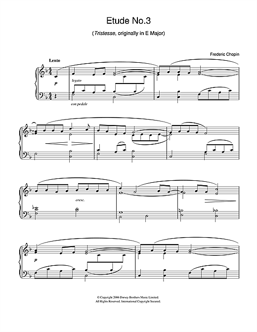 Frederic Chopin Etude in F Major, Op.10, No.3 (Tristesse) (originally E Major) Sheet Music Notes & Chords for Easy Piano - Download or Print PDF